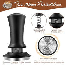 Load image into Gallery viewer, RIVKAWA 22 PCS Coffee Tamper Set, Espresso Accessories Tampers kit Barista Tools with 51mm Espresso Tamper, WDT Tool, Frothing Pitcher, Coffee Stirrer, Latte Art Pen, Tamper Mat, 16 Coffee Stencils, Black_93
