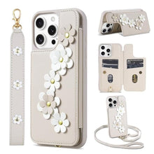 Load image into Gallery viewer, rongki for iPhone 16 Pro Case, Wallet with Card Holder, Cute Flower Design Crossbody Phone Purse for Women, PU Leather Magnetic Kickstand Shockproof Cover with Wrist Strap Phone Case 6.3" (Beige)_1