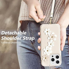 Load image into Gallery viewer, rongki for iPhone 16 Pro Case, Wallet with Card Holder, Cute Flower Design Crossbody Phone Purse for Women, PU Leather Magnetic Kickstand Shockproof Cover with Wrist Strap Phone Case 6.3" (Beige)_3096