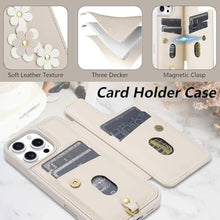 Load image into Gallery viewer, rongki for iPhone 16 Pro Case, Wallet with Card Holder, Cute Flower Design Crossbody Phone Purse for Women, PU Leather Magnetic Kickstand Shockproof Cover with Wrist Strap Phone Case 6.3" (Beige)_3097
