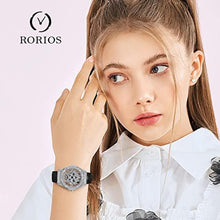 Load image into Gallery viewer, RORIOS Women's Fashion Dress Watch Full Diamonds Analog Quartz Wristwatch with Leather Strap Pentagram Dial Watch for Ladies, Black, 190MM_1445