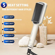 Load image into Gallery viewer, ROYALBAIDE Hair Straightener Brush, Flat Iron and Hair Brush 2-in-1, Anti-Scald, Fast Heating, 5 Temp Settings (130-200), Professional Salon at Home, Wider Comb for Even Straightening, White_5838
