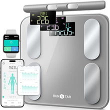 Load image into Gallery viewer, RunStar Digital Bathroom Scale for Body Weight, Body Fat, BMI 28 Measurements, Innovative 8-Electrode Smart Scales FSA&HSA Eligible with Voice Prompt Function High Accurate Bluetooth Weight Machine, Grey_1