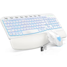 Load image into Gallery viewer, SABLUTE Ergonomic Wireless Keyboard and Mouse Combo - Wave Keyboard with Soft Leather Wrist Rest, Resistant Keys, RGB Backlit Rechargeable Set for PC/Mac/Chromebook (White)_1