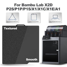 Load image into Gallery viewer, Sahvaim Double Sided Black PEI Build Plate for Bambu Lab X2D/P2S/X1/X1C/X1E/P1P/P1S/A1, Smooth PEI+Textured PEI Spring Steel Sheet Plate Flexible Platform 257x257mm for Bambu Labs 3D Printers, SmoothPEITexturedPEIBlack_3967