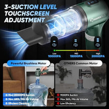 Load image into Gallery viewer, SakerPlus Hand Held Car Vacuum Cordless, 20000PA High Power Handheld Portable Vacuum & Air Duster for Car Home, 4-in-1 Mini Vacuum Cleaner with LED Display - Vacuuming, Blowing, Inflating & Deflating, Green_3762