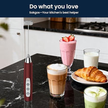 Load image into Gallery viewer, Sakgos Milk Frother Rechargeable Handheld-Electric Whisk 3 Speed Adjustable, Frother Wand Coffee with 3 Stainless Whisks, Electric Foam Maker, Drink Mixer Blender for Latte Cappuccino Matcha Egg, Red_5201