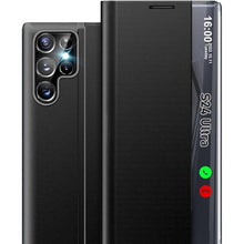Load image into Gallery viewer, Samsung Galaxy S24 Ultra 5G Case - Clear View with Kickstand, Leather Hard PC Flip Shockproof Protective Cover (Black)_1