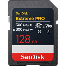 Load image into Gallery viewer, SANDISK 128GB Extreme PRO SDXC UHS-II Memory Card - Up to 300MB/s Read and Write speeds, V90, 8K, 4K UHD, SD Card - SDSDXDM-128G-GN4IN, Black_1
