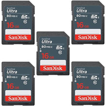 Load image into Gallery viewer, SanDisk 16GB Ultra SDHC UHS-I 80MB/s SDSDUNS-016G-GN3IN (5 Pack) Bundle, Black_964