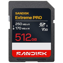 Load image into Gallery viewer, SanDisk 512GB Extreme PRO SD UHS-I Card, Up to 250MB/s Read and 170MB/s Write, 4K UHD, Full HD, U3, V30, SDSDXXJ-512G-GSCIN, NotAvailable_1
