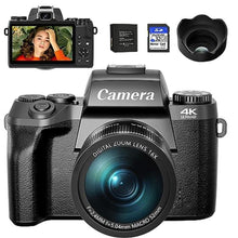 Load image into Gallery viewer, Saneen Digital Camera, 4k Cameras for Photography, 64MP WiFi Touch Screen Vlogging Camera with Flash, 32GB Card, Lens Hood,3000mAH Battery, Front and Rear Cameras,Hot Shoe Interface Beginner, MPKBlack_1