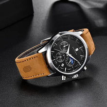 Load image into Gallery viewer, SAPPHERO Watch for Men Chronograph 100M Waterproof Stylish Business Casual Quartz Mens Watches Leather/Stainless Steel Band Luminous Calendar Young Mens Watches, SilverBlackL_930