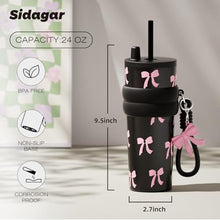 Load image into Gallery viewer, SDGA+ 24 oz Stainless Steel Tumbler with Lid and Straw, Insulated Water Bottle Leak Proof for Hot and Cold, Portable Travel Coffee Mug, Reusable Coffee Cup for Women, Bow, SilverBlackBow_5608