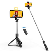 Load image into Gallery viewer, Selfie Stick with Fill Light, 104cm Extendable Selfie Stick Tripod with Wireless Remote, 3 Light Modes, 6 Brightness Levels, Compatible with iPhone 14/13/12/11, Samsung Galaxy, Google, Huawei, etc, BlackLight_1