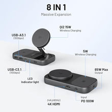 Load image into Gallery viewer, Selore USB C Hub with Wireless Charging for MacBook: 4K@60Hz HDMI, 100W PD, 15W Qi2 + 5W Wireless, 10Gbps Ports, iPhone Mirroring Docking Station & Magsafe Stand, Space-Saving Desk Organizer(Black)_504