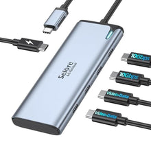Load image into Gallery viewer, Selore USB-C Splitter with Dual 4K@60Hz Video Output,USB-C to USB-C Hub Dual Video Monitor with DP Alt Mode,10Gbps Data Transfer,100W PD,Docking Station Dual Monitor for Laptop iPad Dell HP and More, Silver_1