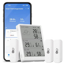 Load image into Gallery viewer, SENCKIT WiFi Hygrometer Thermometer, Digital Indoor Temperature Humidity Monitor with 1 Base Station + 3 Sensors, Smart Remote Monitor with App Alerts, Data Storage & Export, Compatible with Alexa, BaseStationSensor_1