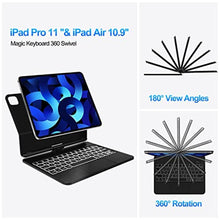 Load image into Gallery viewer, SENGBIRCH Magic Keyboard for iPad Air 5th/4th Gen & Pro 11, Ultra Thin 360 Rotatable Backlit Keyboard with Trackpad, Slim Folio, Black_1271