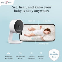 Load image into Gallery viewer, Sense-U AI Baby Camera Monitor with Sensor-Free Sleep Breathing Movement Detection, Smart Security Indoor Video Camera with Background Audio, Sound Detection, No Monthly Fee, for Peace of Mind, white_6470