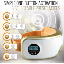Load image into Gallery viewer, SereneLife Smart Eye Massager with Heat and Compression, Vibration, Music, Wireless Heated Mask for Migraines and Stress Therapy (Gold V2 Soft Fit), GoldV_944