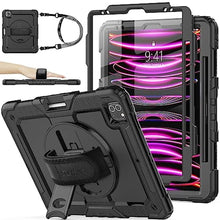 Load image into Gallery viewer, SEYMAC stock Case for iPad Pro 12.9'' 2022/2021/2020/2018 with Screen Protector 360 Rotating Stand Hand Strap, Drop-Proof Case for iPad Pro 12.9''(6th/5th/4th/3rd Generation), Black_1