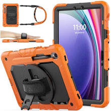 Load image into Gallery viewer, SEYMAC stock Case for Samsung Galaxy Tab S10 Lite / S10 FE / S9 FE 5G / S9 Tablet Case 10.9''/ 11'' Protective with Screen Protector, Pen Holder, 360 Rotate Stand, Hand Strap, Shoulder Strap, Orange_1