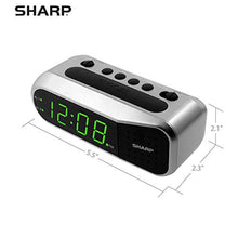 Load image into Gallery viewer, Sharp Digital Dual Alarm Clock, Ascending Alarm, Green LED, Brushed Silver, BrushedSilver_1405