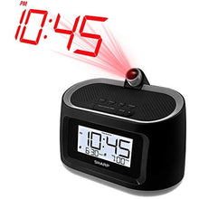 Load image into Gallery viewer, Sharp LCD and Projection Alarm Clock with 8 Soothing Nature Sleep Sounds Project onto Wall or Ceiling, Black with Gunmetal Trim, BlackGunmetalTrim_1408