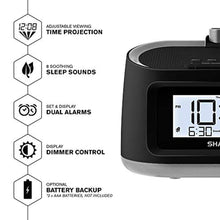 Load image into Gallery viewer, Sharp LCD and Projection Alarm Clock with 8 Soothing Nature Sleep Sounds Project onto Wall or Ceiling, Black with Gunmetal Trim, BlackGunmetalTrim_1409