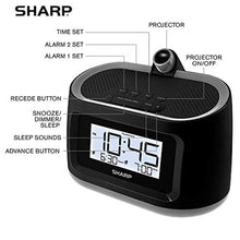 Load image into Gallery viewer, Sharp LCD and Projection Alarm Clock with 8 Soothing Nature Sleep Sounds Project onto Wall or Ceiling, Black with Gunmetal Trim, BlackGunmetalTrim_1410