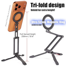 Load image into Gallery viewer, SHINEWEE Ultra-Compact Magnetic Tripod Stand: Aluminum Phone Mount for iPhone 17/16/15/14/13/12 Pro Max, Adjustable Cellphone Holder with 1/4 Screw & Travel Hook (Grey)_798
