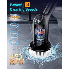 Load image into Gallery viewer, Shower Scrubber with Long Handle for Cleaning Bathroom, Electric Spin Scrubber Cleaning Brush with IPX7 Waterproof & 2Speed, 3Brush Heads, Bathroom Cleaning Supplies for Shower Tub Tile Toilet, Black_3753