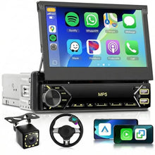 Load image into Gallery viewer, Single Din Flip Out Radio with Wireless/Wired Carplay Android Auto,Sellrich 7" IPS Touchscreen Stereo Single Din Flip Out Radio with YouTube BT Mirror Link FM USB/AUX/Type-C Ports SWC Backup Camera, Black_1