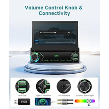Load image into Gallery viewer, Single Din Flip Out Radio with Wireless/Wired Carplay Android Auto,Sellrich 7" IPS Touchscreen Stereo Single Din Flip Out Radio with YouTube BT Mirror Link FM USB/AUX/Type-C Ports SWC Backup Camera, Black_79