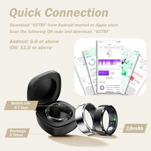 Load image into Gallery viewer, Smart Ring Health Rings Waterproof Heart Rate Monitor Step Calorie Counter Pedometer Distance Sleep Tracker Long Battery Life Sports iOS & Android Smart Rings for Men Women, black_609