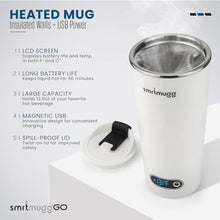 Load image into Gallery viewer, SmrtMugg GO Heated Coffee Mug, Travel Mug, 13.5 OZ. Smart Mug, Battery Powered Heated Coffee Mug, Great for Coffee and Tea, Snap on Magnetic Charging Cord, New and Improved (White)_6143