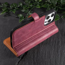 Load image into Gallery viewer, Snakehive Leather Wallet for iPhone 15 Pro Max - Real Leather Wallet Phone Case - Genuine Leather with Viewing Stand and 3 Card Holder - Flip Folio Cover with Card Slot (Plum)_7545