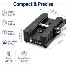 Load image into Gallery viewer, SOARSHOT PTC-65 Picatinny Arca Type Quick Release Plate, CNC Aluminum 2-in-1 Rail Clamp for Shooting Tripod Ball Heads, ARMS 17S Type Base, QD Sling Holes, 3/8"-16 Thread, Magnetic Hex Key Storage_249