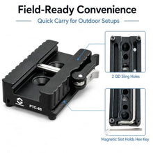 Load image into Gallery viewer, SOARSHOT PTC-65 Picatinny Arca Type Quick Release Plate, CNC Aluminum 2-in-1 Rail Clamp for Shooting Tripod Ball Heads, ARMS 17S Type Base, QD Sling Holes, 3/8"-16 Thread, Magnetic Hex Key Storage_252