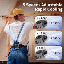 Load image into Gallery viewer, Socool 10000mAh Portable Waist Fan Clip On Personal Fans Rechargeable, 67H Cooling Wearable Belt Shirt Fan with 5 Speed Wind Adjustable & LED Light, Hanging Neck Fan for Outdoor Jobsite Camping_67