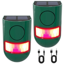 Load image into Gallery viewer, Solar Outdoor Motion Sensor Alarm, 130 dB Siren Sound Alert & 6 LEDs Flash Warning Strobe Motion Activated Alarm for Farm Yard, 2 Pack, green_1