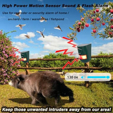 Load image into Gallery viewer, Solar Outdoor Motion Sensor Alarm, 130 dB Siren Sound Alert & 6 LEDs Flash Warning Strobe Motion Activated Alarm for Farm Yard, 2 Pack, green_1711