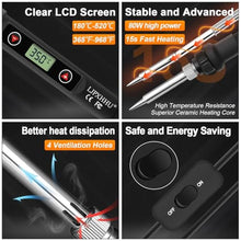 Load image into Gallery viewer, Soldering Iron Kit 80W LCD Adjustable Temperature 180-520 Solder Kit Electronics 13 in 1 Welding Tools with ON/OFF Switch, Solder Wire, Flux, 5 Soldering Tips, Desoldering Pump, Stand, Tweezers, win_4062
