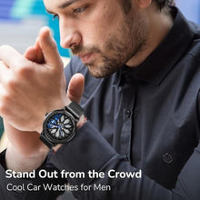 Load image into Gallery viewer, SOLLEN Spinning Wheel Watch for Men, Black Racing Style Rotating Rim Dial, Japanese Quartz Analog Wrist Watch with Luminous Hands, 30M Water Resistant, Gift for Car Enthusiast - 42.5mm_1874