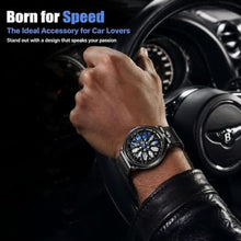 Load image into Gallery viewer, SOLLEN Spinning Wheel Watch for Men, Black Racing Style Rotating Rim Dial, Japanese Quartz Analog Wrist Watch with Luminous Hands, 30M Water Resistant, Gift for Car Enthusiast - 42.5mm_1877