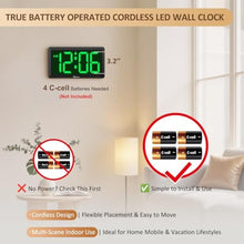 Load image into Gallery viewer, Soobest 9.5 Inch Digital Wall Clock Battery Operated, LED Large Display, Green_670