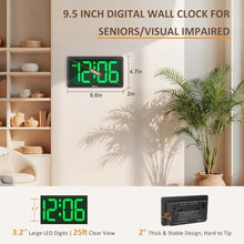 Load image into Gallery viewer, Soobest 9.5 Inch Digital Wall Clock Battery Operated, LED Large Display, Green_671