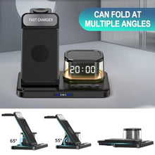 Load image into Gallery viewer, SOSHOT 5 in 1 Wireless Charger with Clock Night Light Alarm Clock for Apple Devices for iPhone 15 14 13 12 11 Pro Max Apple Watch for Apple Watch - Black_690