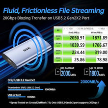 Load image into Gallery viewer, SSK Portable SSD 2TB, up to 2000MB/s External Solid State Drives, USB 3.2 Gen2X2 NVMe SSD External Hard Drive, Ultra Low Power for iPhone 15/ MacBook/Pro/OTG Phone/Laptops, Silver_7386